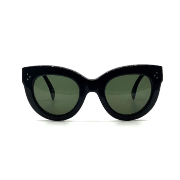 Authentic Celine (original) round cat-eye sunglasses, black frames, green lens. - Picture 7 of 9